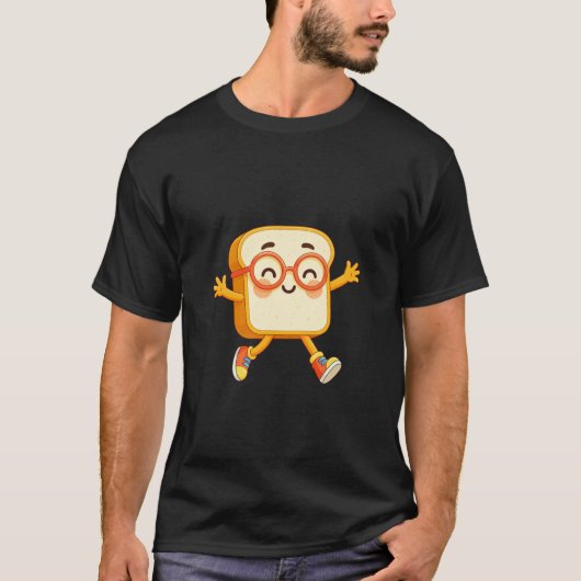 Cute Bread Cartoon Jumping Character T-shirt (Voorkant)