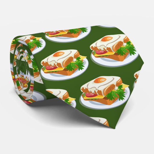 Cute Breakfast egg sandwich-patroon Stropdas (Opgerold)