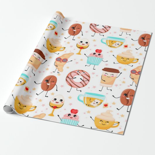 Cute Breakfast Pattern Cadeaupapier (Uitgerold)