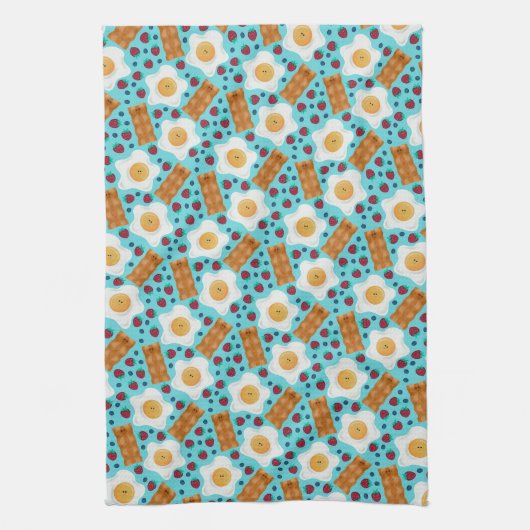 Cute Breakfast Pattern Playful Egg and Bacon Theedoek (Verticaal)