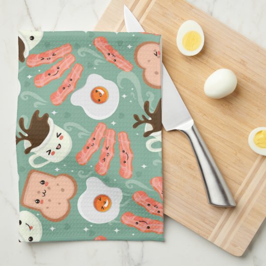 Cute Breakfast Pattern Theedoek (Quarter Fold)