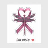 Cute Breast Cancer Heart Dragonflies Awareness Wom Sticker (Vel)