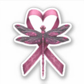 Cute Breast Cancer Heart Dragonflies Awareness Wom Sticker (Voorkant)