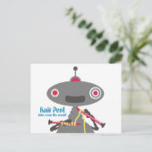 Cute breitting naaldgaren robot alien briefkaart (Staand voorkant)