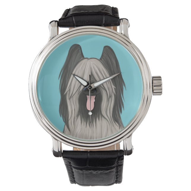 Cute Briard Cartoon Dog Horloge (Voorkant)