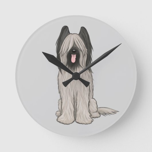 Cute Briard Cartoon Dog Ronde Klok (Voorkant)