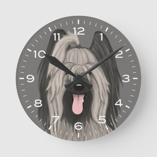 Cute Briard Dog Tekening Ronde Klok (Voorkant)
