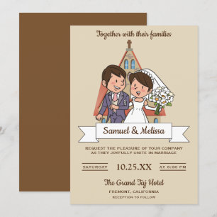 Cute Bride and Groom Couple Wedding Invitation Kaart