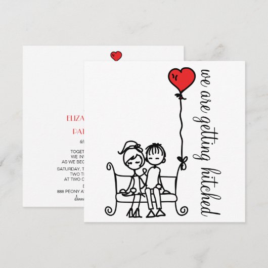 Cute Bride and Groom Doodles Wedding Invitation Kaart (Voorkant / Achterkant)