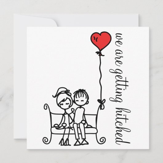 Cute Bride and Groom Doodles Wedding Invitation Kaart (Voorkant)