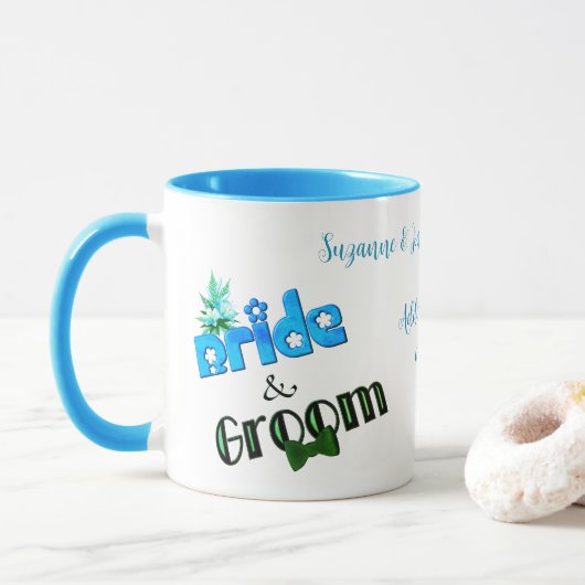 Cute Bride and Groom Personalized Wedding Mok (Met donut)