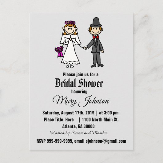 Cute Bride and Groom Stick Figures Uitnodiging Briefkaart (Voorkant)