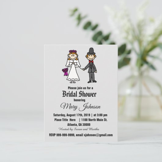 Cute Bride and Groom Stick Figures Uitnodiging Briefkaart (Staand voorkant)