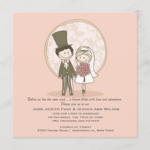 Cute Bride and Groom Wedding Invitation Kaart