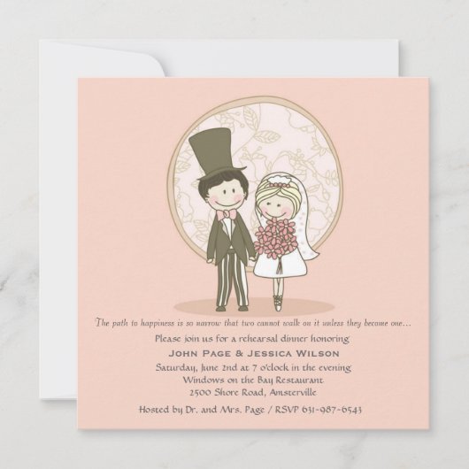 Cute Bride and Groom Wedding Rehearsal Dinner Invi Kaart (Voorkant)