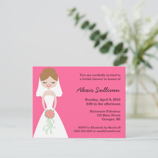 Cute Bride Bridal Shower-uitnodigingen Kaart (Staand voorkant)