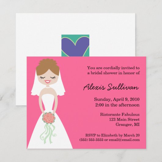 Cute Bride Bridal Shower-uitnodigingen Kaart (Voorkant / Achterkant)