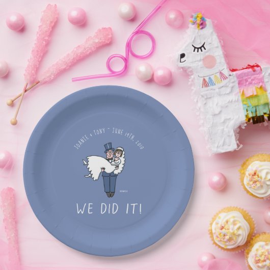 Cute Bride en Groom Cartoon Wedding Reception Papieren Bordje (Feest)