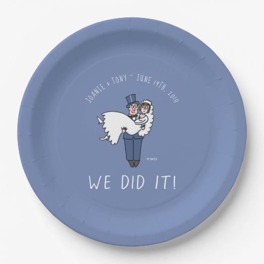 Cute Bride en Groom Cartoon Wedding Reception Papieren Bordje (Voorkant)