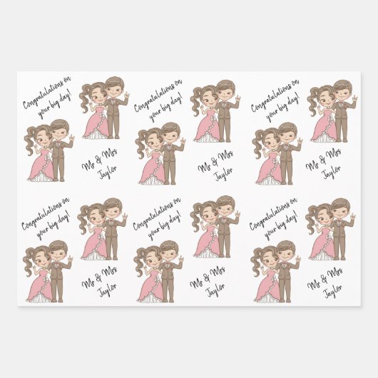 Cute Bride en Groom Names White Inpakpapier Vel (Voorkant 3)