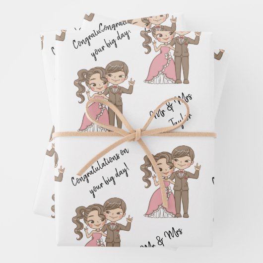 Cute Bride en Groom Names White Inpakpapier Vel (In situ)