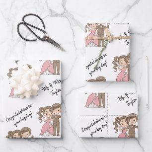 Cute Bride en Groom Names White Inpakpapier Vel