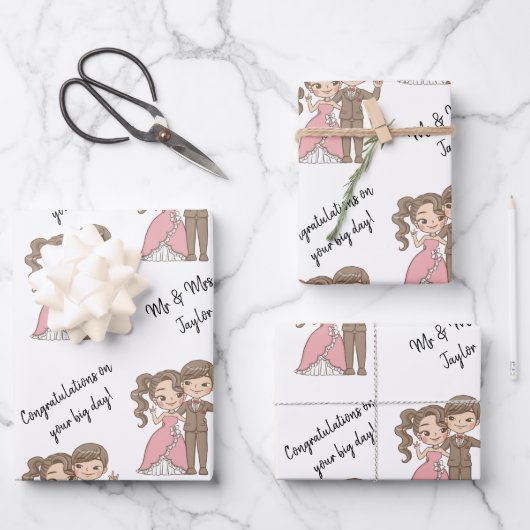 Cute Bride en Groom Names White Inpakpapier Vel (Voorkant)