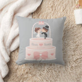 Cute Bride en Groom Pink Wedding Cake Pillow Kussen (Deken)