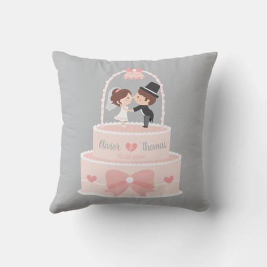 Cute Bride en Groom Pink Wedding Cake Pillow Kussen (Achterkant)