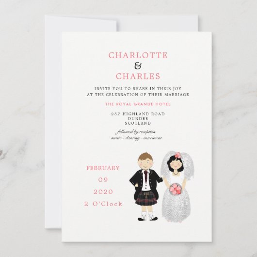 Cute Bride en Groom Scottish Wedding Theme Kaart (Voorkant)