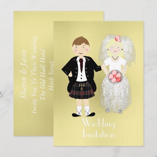 Cute Bride en Groom Scottish Wedding Theme Kaart (Voorkant / Achterkant)