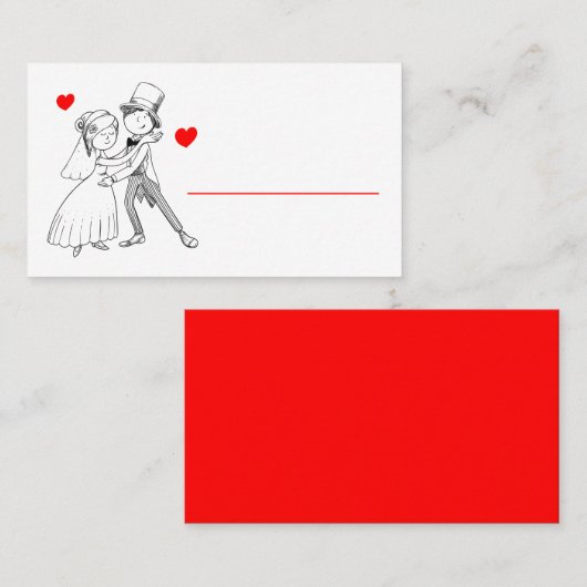 Cute Bride Groom Cartoon Red White Wedding Engadin Plaatskaartje (Voorkant / Achterkant)