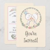 Cute Bride & Groom Floral Wedding Invites Kaart (Voorkant / Achterkant)