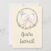 Cute Bride & Groom Floral Wedding Invites Kaart (Voorkant)