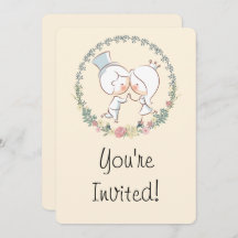 Cute Bride & Groom Floral Wedding Invites
