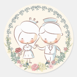 Cute Bride & Groom Floral Wedding Stickers