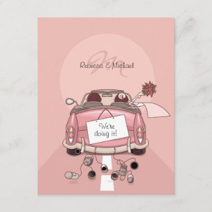 Cute Bride & Groom Pink Getaway Car Kaart