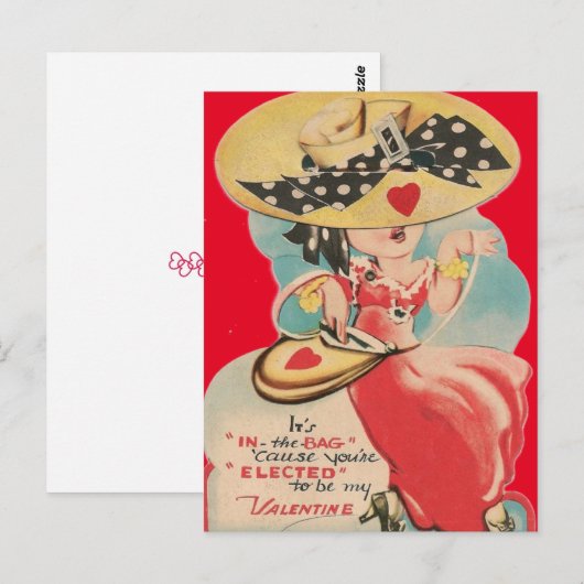 Cute  Briefkaart van 1950 voor meisjes en Valentij (Voorkant / Achterkant)