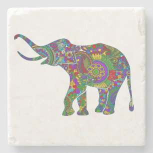 Cute Bright Colors Floral Elephant Illustratie Stenen Onderzetter