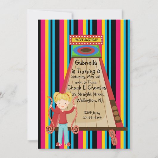 Cute, Bright en Striped Girls Arcade Invitation Kaart (Voorkant)