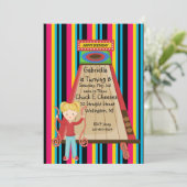 Cute, Bright en Striped Girls Arcade Invitation Kaart (Staand voorkant)