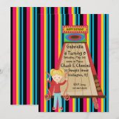 Cute, Bright en Striped Girls Arcade Invitation Kaart (Voorkant / Achterkant)