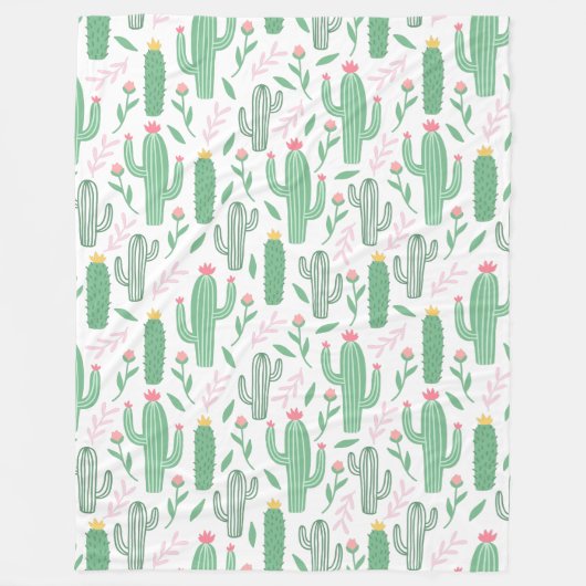 Cute Bright Green Desert Cactus Pattern Fleece Deken (Voorkant)