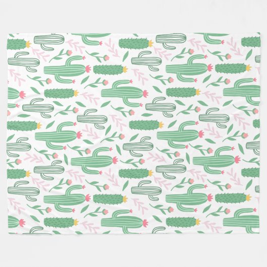 Cute Bright Green Desert Cactus Pattern Fleece Deken (Voorkant (Horizontaal))