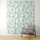 Cute Bright Green Desert Cactus Pattern Wandkleed (In situ)