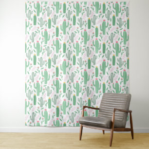 Cute Bright Green Desert Cactus Pattern Wandkleed