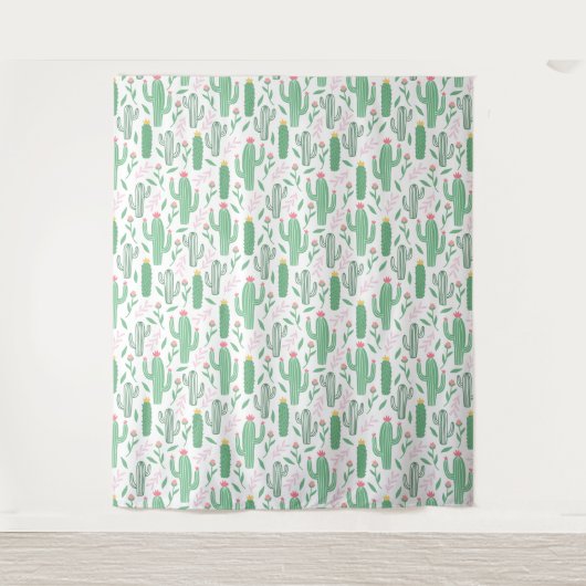 Cute Bright Green Desert Cactus Pattern Wandkleed (Voorkant)