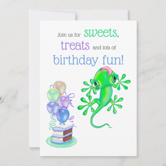 Cute Bright Green Lizard Birthday Party Kaart (Voorkant)