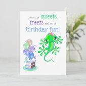 Cute Bright Green Lizard Birthday Party Kaart (Staand voorkant)