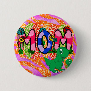 Cute Bright mam Dinosaur Moederdag Greeting Ronde Button 5,7 Cm